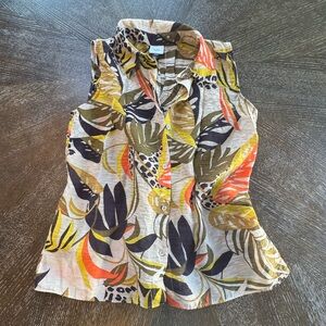 Sleeveless Tropical Print Button-Front Top - Multi